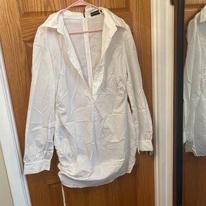 White ruched shirt dress